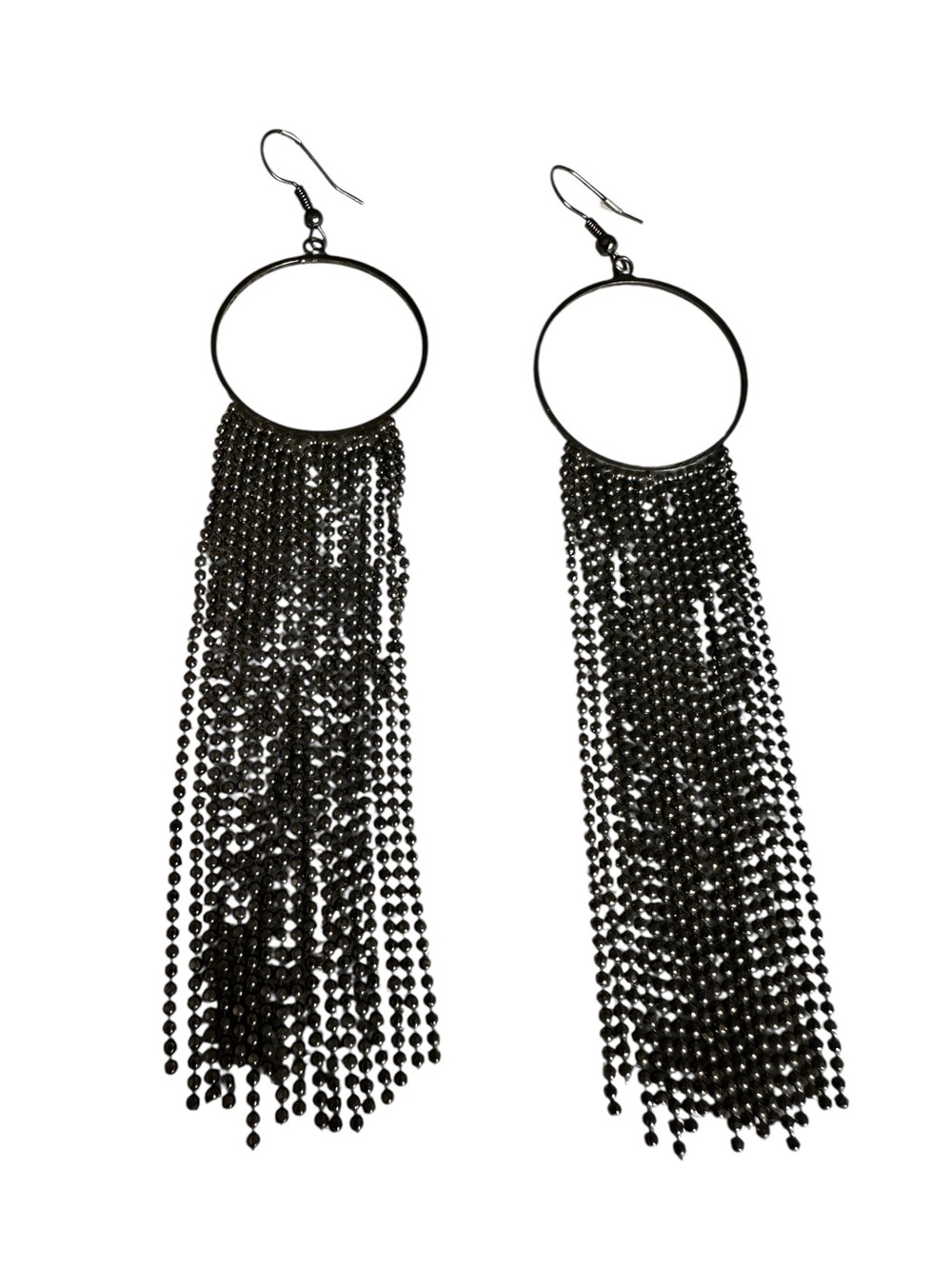 Black Fringe Hoop Dangle Earrings - Women Jewelry
